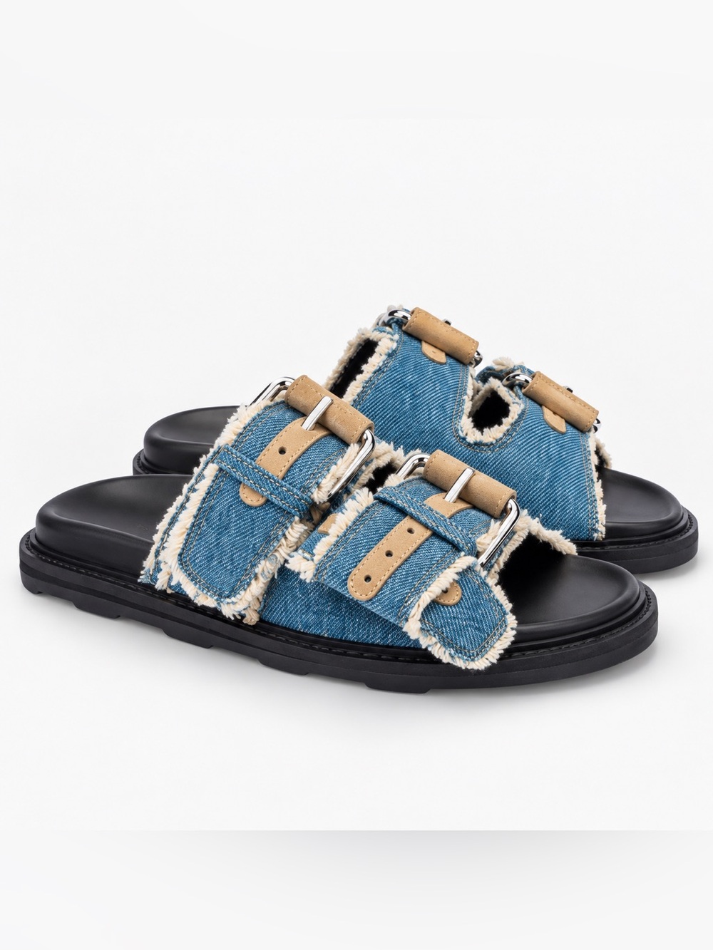 Authentic Moschino denim slide sandals in Blue Denim